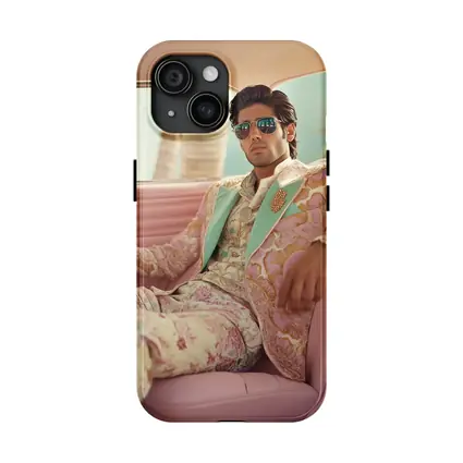 Stylish Man Floral Suit Pink Classic Car
