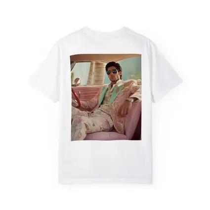 Stylish Man Floral Suit Pink Classic Car