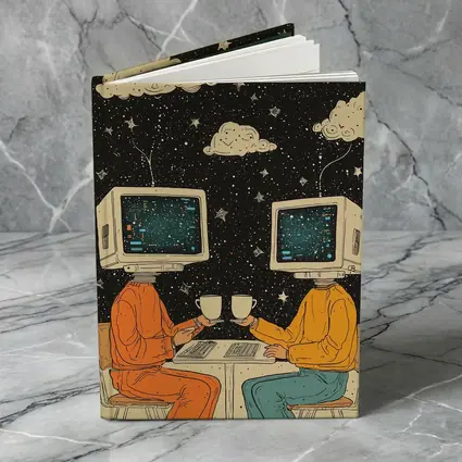 Computer Head Couple Sharing Coffee Starry Night