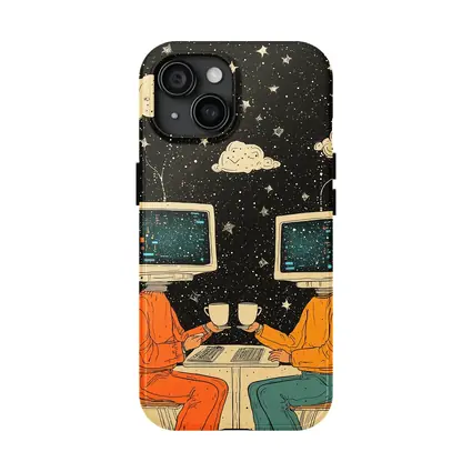 Computer Head Couple Sharing Coffee Starry Night