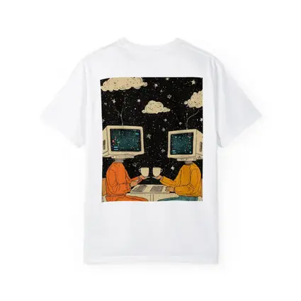 Computer Head Couple Sharing Coffee Starry Night