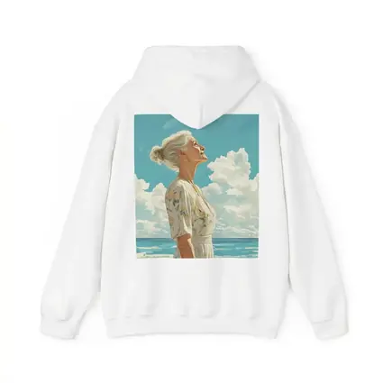 Older Woman at Beach Looking Up Sky