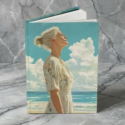 Older Woman at Beach Looking Up Sky