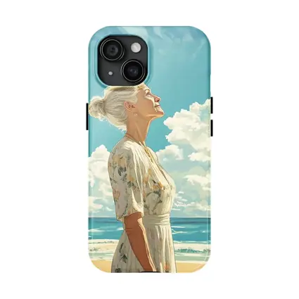 Older Woman at Beach Looking Up Sky