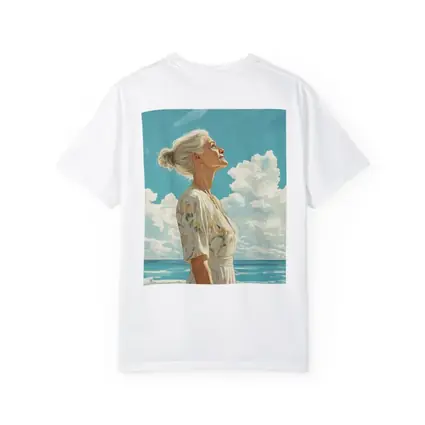 Older Woman at Beach Looking Up Sky