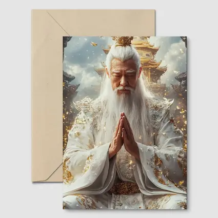 Ancient Wise God Praying Golden Temple