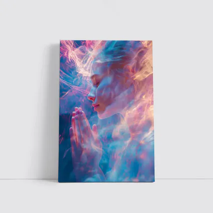 Woman Praying Soft Pink Blue Mystic Light