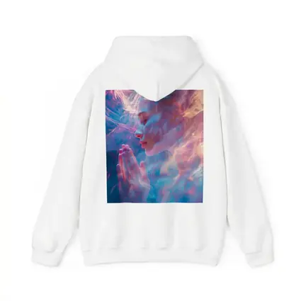 Woman Praying Soft Pink Blue Mystic Light