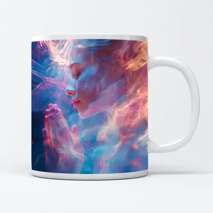 Woman Praying Soft Pink Blue Mystic Light
