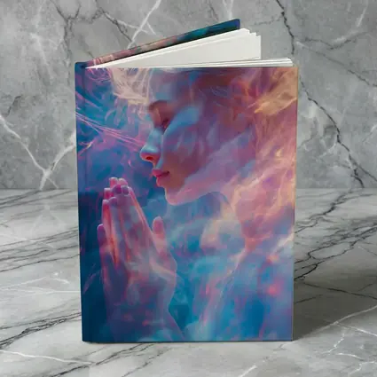Woman Praying Soft Pink Blue Mystic Light