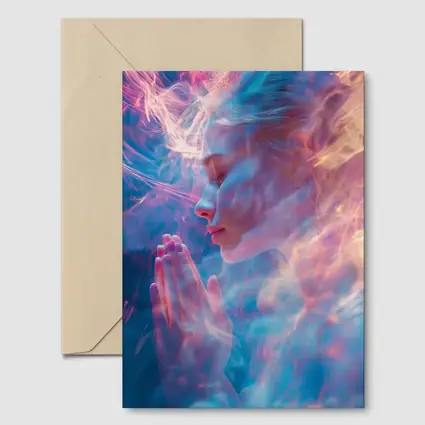 Woman Praying Soft Pink Blue Mystic Light