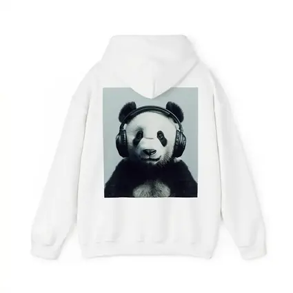 Panda Bear Wearing Headphones Gray Background