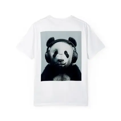 Panda Bear Wearing Headphones Gray Background