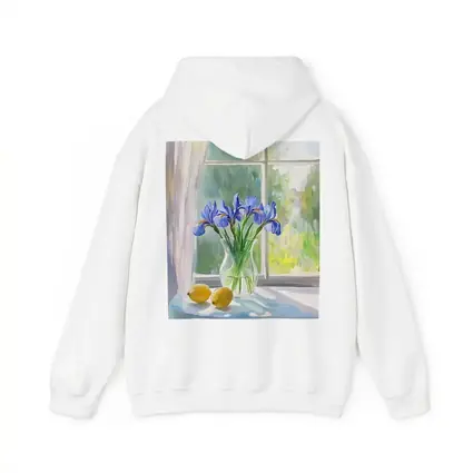 Blue Iris Flowers Vase Window Oil Painting