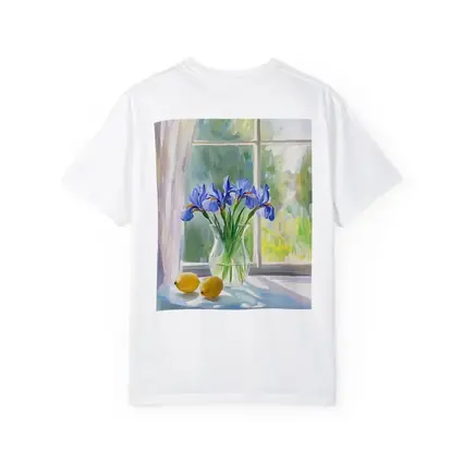 Blue Iris Flowers Vase Window Oil Painting