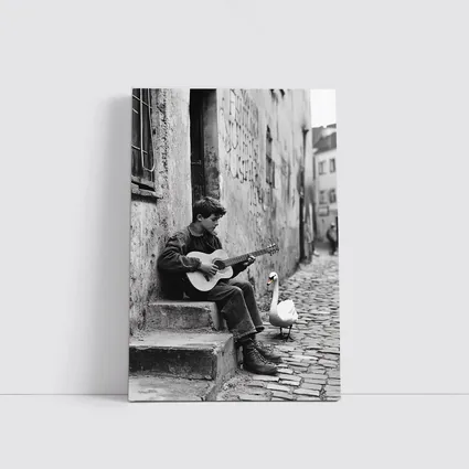 Boy Playing Guitar Cobblestone Alley Swan