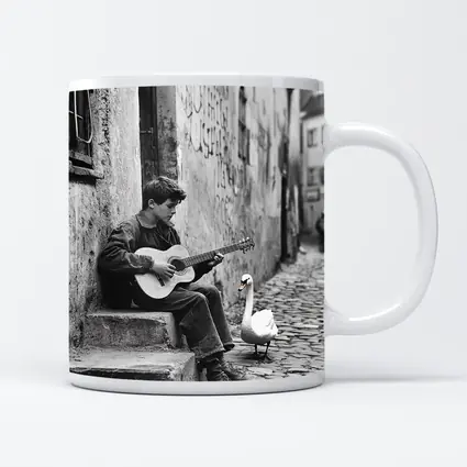 Boy Playing Guitar Cobblestone Alley Swan