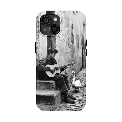 Boy Playing Guitar Cobblestone Alley Swan