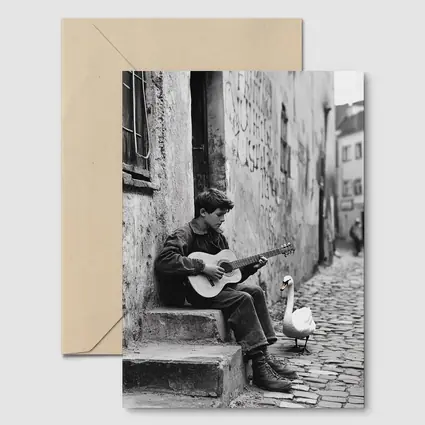 Boy Playing Guitar Cobblestone Alley Swan