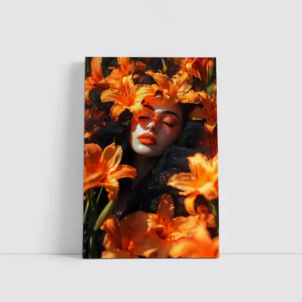 Woman Surrounded By Orange Lily Flowers