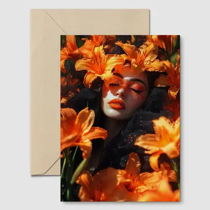 Woman Surrounded By Orange Lily Flowers