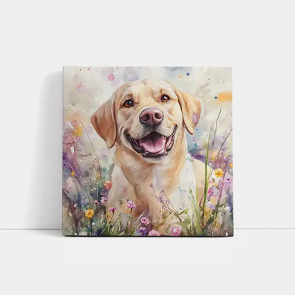 Yellow Labrador Retriever Watercolor Wildflower Field