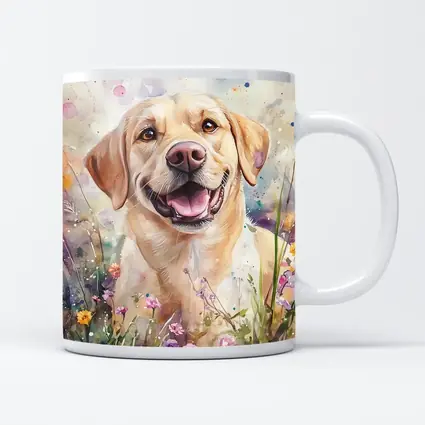 Yellow Labrador Retriever Watercolor Wildflower Field
