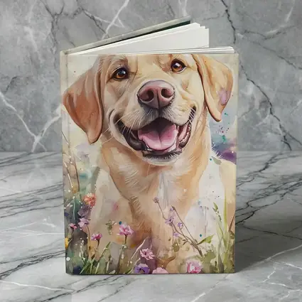 Yellow Labrador Retriever Watercolor Wildflower Field