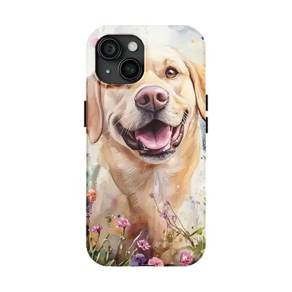 Yellow Labrador Retriever Watercolor Wildflower Field