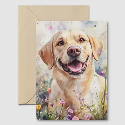 Yellow Labrador Retriever Watercolor Wildflower Field