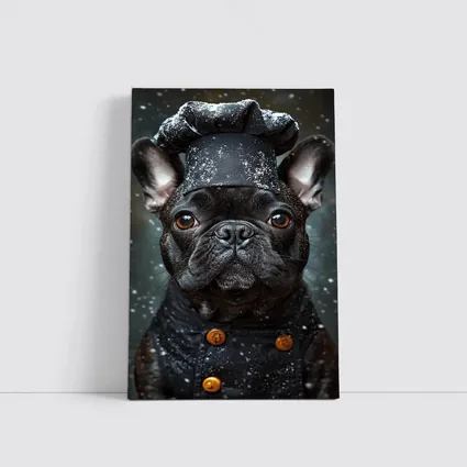 Black French Bulldog Chef Hat Dark Background