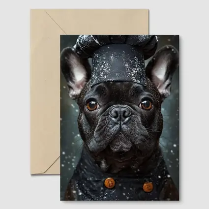 Black French Bulldog Chef Hat Dark Background