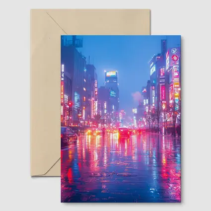 Tokyo Neon Rain Wet Street Night