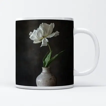 White Tulip In Rustic Ceramic Vase Dark