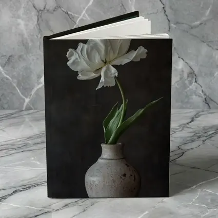 White Tulip In Rustic Ceramic Vase Dark