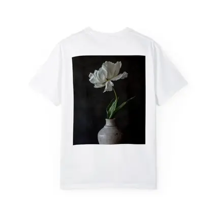 White Tulip In Rustic Ceramic Vase Dark