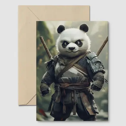Warrior Panda Samurai In Forest Setting