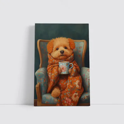 Fluffy Poodle Wrapped In Floral Blanket Chair