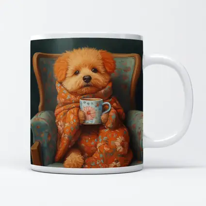 Fluffy Poodle Wrapped In Floral Blanket Chair
