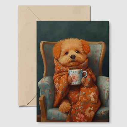 Fluffy Poodle Wrapped In Floral Blanket Chair