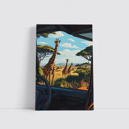 Giraffes Safari Savanna View From Jeep