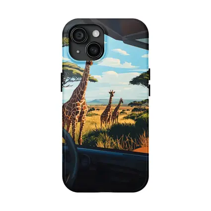 Giraffes Safari Savanna View From Jeep