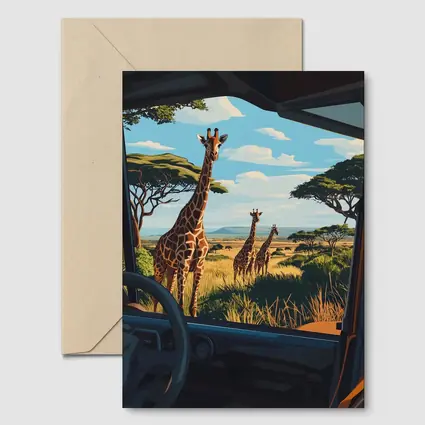 Giraffes Safari Savanna View From Jeep