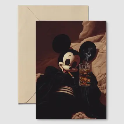 Mickey Mouse Smoking Cigar Whiskey Dark