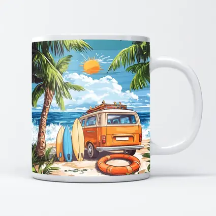 Retro Van Surfboards Tropical Beach Summer