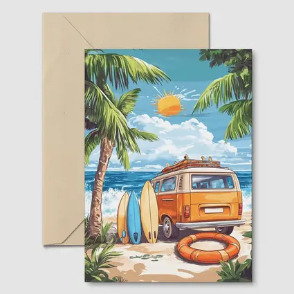 Retro Van Surfboards Tropical Beach Summer