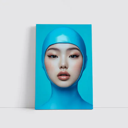 Asian Woman Blue Latex Hood Portrait