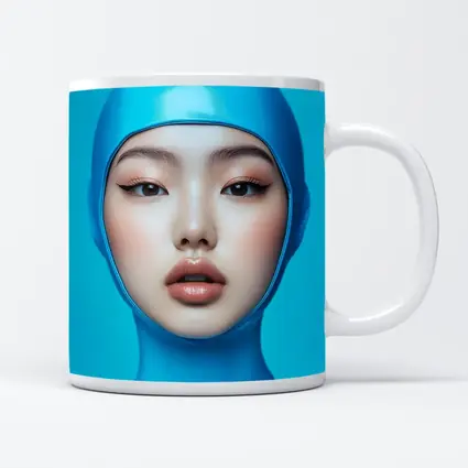 Asian Woman Blue Latex Hood Portrait
