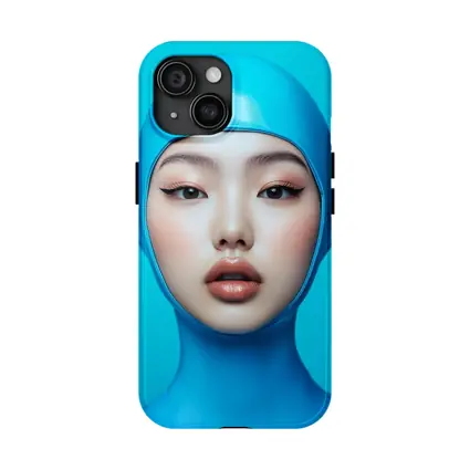 Asian Woman Blue Latex Hood Portrait