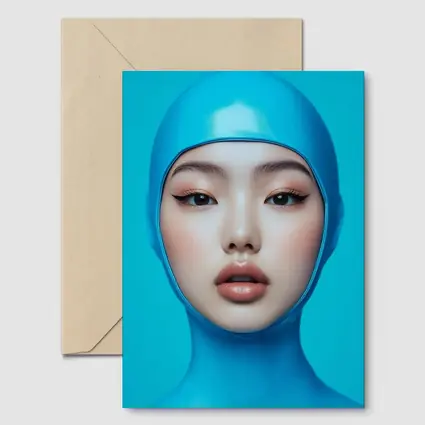Asian Woman Blue Latex Hood Portrait